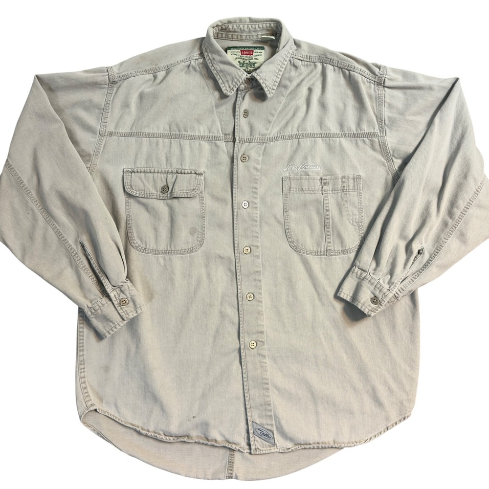 Vintage Levi's  MenTan Long Sleeve Button Up Shirt Embroidered Logo Medium